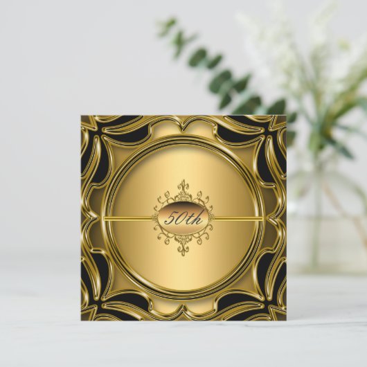 エレガント金ゴールド50周年記念金ゴールド 招待状 (スタンド正面)