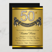 エレガント金ゴールド50歳の誕生日パーティー 招待状 (正面/裏面)