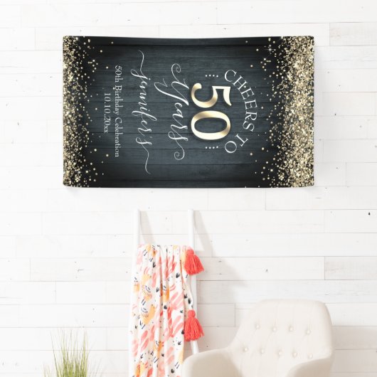 エレガント金ゴールド50番目の誕生日スクリプト 横断幕 (インサイチュ)