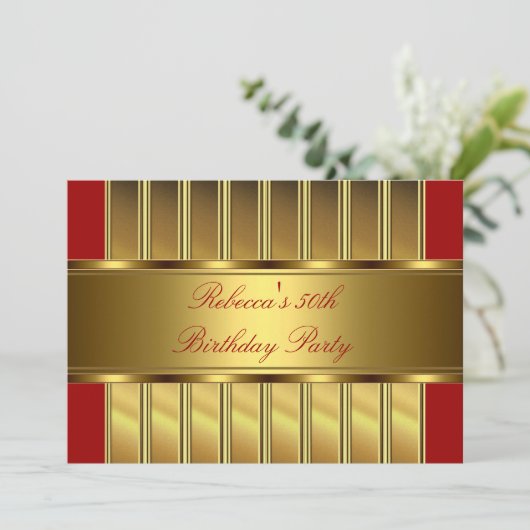 エレガント金ゴールド50thバースデーパーティーイベントレッド2 招待状 (スタンド正面)