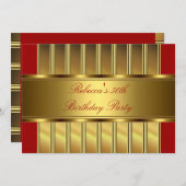 エレガント金ゴールド50thバースデーパーティーイベントレッド2 招待状 (正面/裏面)