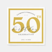 エレガント金ゴールド50thバースデーパーティー紙ナプキンス スタンダードカクテルナプキン (正面)