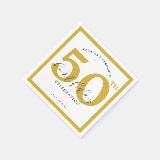 エレガント金ゴールド50thバースデーパーティー紙ナプキンス スタンダードカクテルナプキン (角)