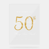 エレガント金ゴールド50th誕生日パーティーへようこそ アクリルサイン (正面)