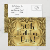 エレガント金ゴールド50th誕生日招待状はがき インビテーションポストカード (正面/裏面)