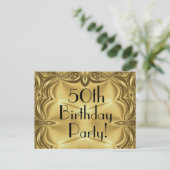 エレガント金ゴールド50th誕生日招待状はがき インビテーションポストカード (スタンド正面)