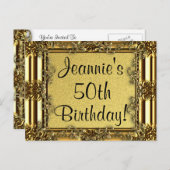 エレガント金ゴールド50th誕生日招待状はがき インビテーションポストカード (正面/裏面)