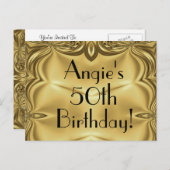 エレガント金ゴールド50th誕生日招待状はがき インビテーションポストカード (正面/裏面)
