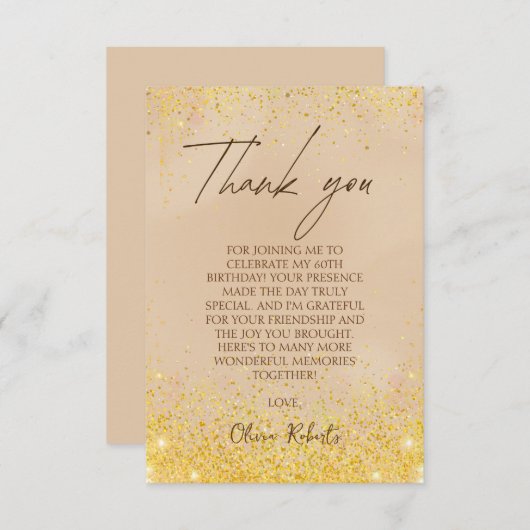 エレガント金ゴールド60誕生日 サンキューカード (正面/裏面)