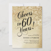 エレガント金ゴールド60誕生日 招待状 (正面)