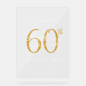 エレガント金ゴールド60th誕生日パーティーへようこそ アクリルサイン (正面)