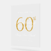エレガント金ゴールド60th誕生日パーティーへようこそ アクリルサイン (傾斜)
