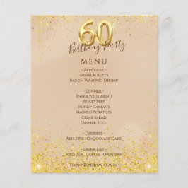 エレガント金ゴールド60th Birthday Partyメニュー チラシ