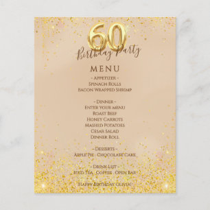 エレガント金ゴールド60th Birthday Partyメニュー チラシ