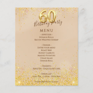 エレガント金ゴールド60th Birthday Partyメニュー チラシ