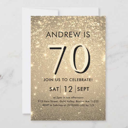 エレガント金ゴールド70番目の誕生日招待状 招待状 (正面)