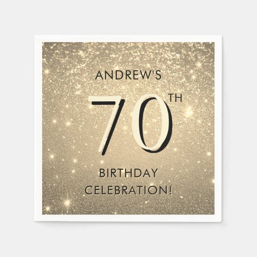 エレガント金ゴールド70誕生日 スタンダードカクテルナプキン (正面)