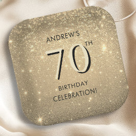 エレガント金ゴールド70誕生日 ペーパープレート