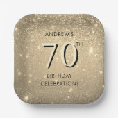エレガント金ゴールド70誕生日 ペーパープレート (正面)