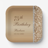 エレガント金ゴールド75誕生日 ペーパープレート (正面)