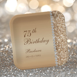 エレガント金ゴールド75誕生日 ペーパープレート