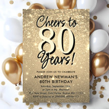 エレガント金ゴールド80番目の誕生日招待状