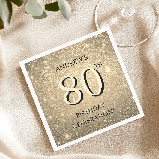 エレガント金ゴールド80誕生日 スタンダードカクテルナプキン