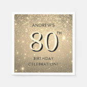 エレガント金ゴールド80誕生日 スタンダードカクテルナプキン (正面)