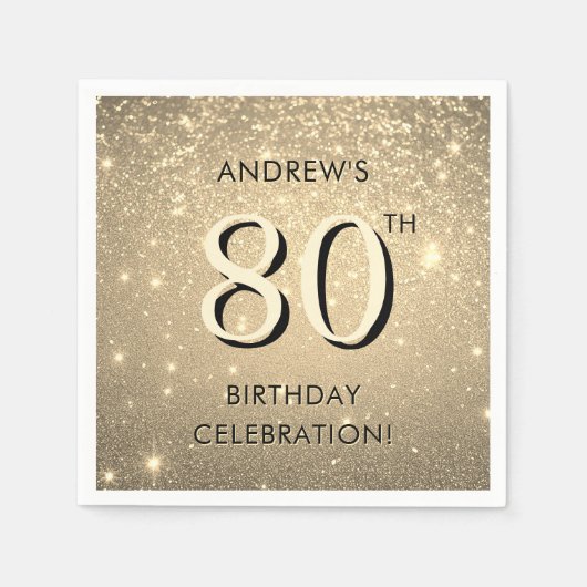 エレガント金ゴールド80誕生日 スタンダードカクテルナプキン (正面)