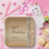 エレガント金ゴールド80誕生日 ペーパープレート (パーティー)