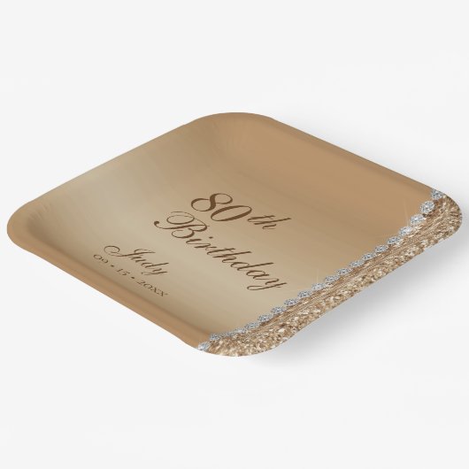 エレガント金ゴールド80誕生日 ペーパープレート (傾斜あり)