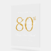 エレガント金ゴールド80th誕生日パーティーへようこそ アクリルサイン (傾斜)