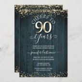 エレガント金ゴールド90番目の誕生日フォーマル招待状 招待状 (正面/裏面)
