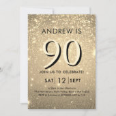 エレガント金ゴールド90番目の誕生日招待状 招待状 (正面)