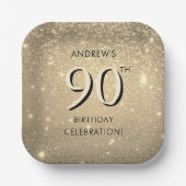 エレガント金ゴールド90誕生日 ペーパープレート (正面)