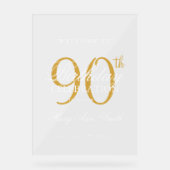 エレガント金ゴールド90th誕生日パーティーへようこそ アクリルサイン (正面)