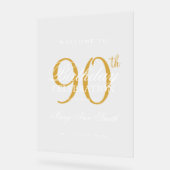 エレガント金ゴールド90th誕生日パーティーへようこそ アクリルサイン (傾斜)