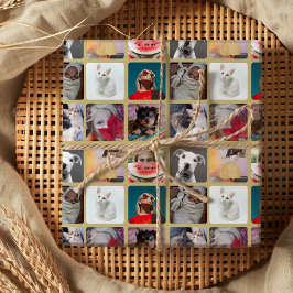 エレガント金ゴールド9 Photo Square Insta Pattern ラッピングペーパーシート