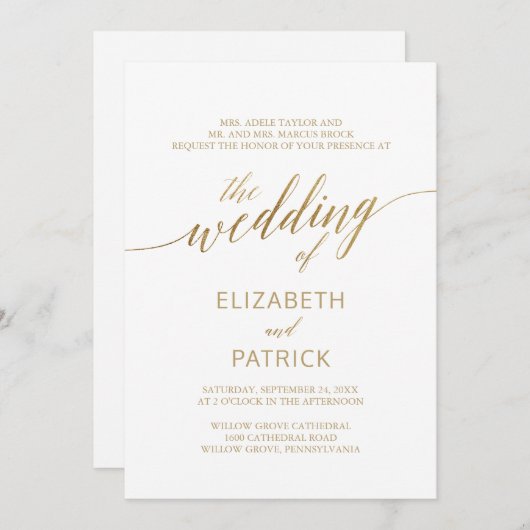 エレガント金ゴールド |の名結婚前 招待状 (正面/裏面)