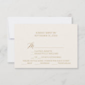 エレガント金ゴールド |アイボリーメニュー選択RSVP 出欠カード (裏面)