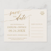 エレガント金ゴールド |アイボリー日付の保存 案内ポストカード (裏面)