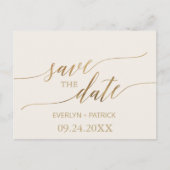 エレガント金ゴールド |アイボリー日付の保存 案内ポストカード (正面)