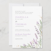エレガント金ゴールド&ウォータカラーラベンダーフローラ結婚ズ 招待状 (正面)