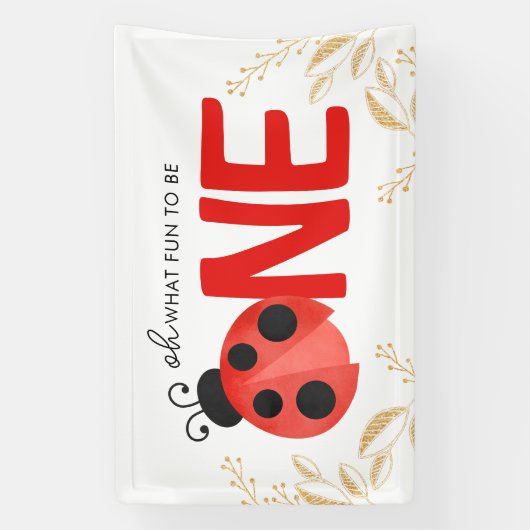 エレガント金ゴールド&ウォーター色Ladybug ONEパーティー 横断幕 (縦)