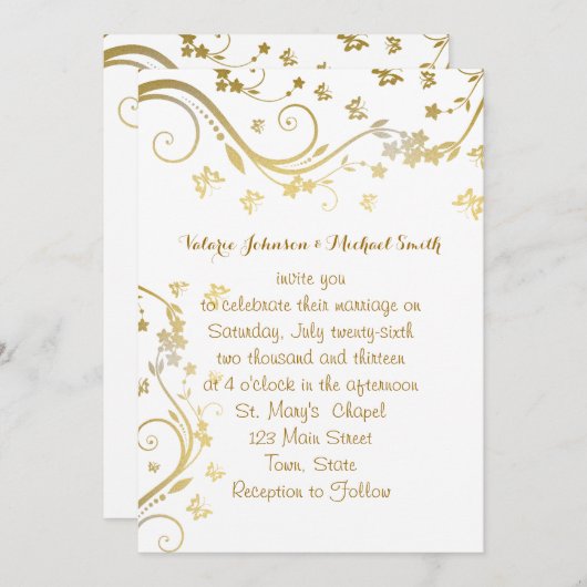 エレガント金ゴールド、カスタムウェディング招待状 招待状 (正面/裏面)