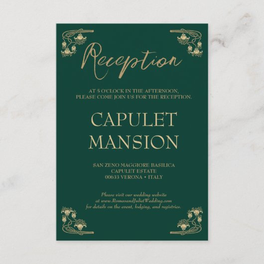 エレガント金ゴールド&グリーンアールデコ結婚披露宴 エンクロージャーカード (正面)