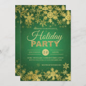 エレガント金ゴールド&グリーンク企業のリスマスパーティー 招待状 (正面/裏面)