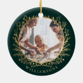エレガント金ゴールド&グリーンファミリーベーキングフォトリース セラミックオーナメント (裏面)