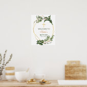 エレガント金ゴールド&グリーンボタニカルバプテスムウェルカム ポスター (キッチン)