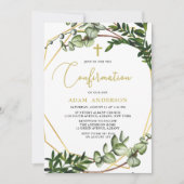 エレガント金ゴールド&グリーン植物確認 招待状 (正面)